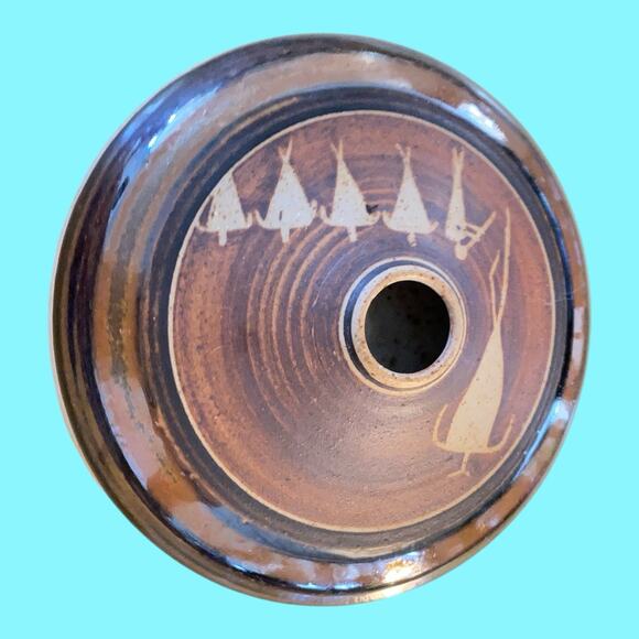 Vintage Marsha Franklin Tribal Artisan Pottery Oil Lamp Petroglyphs Signed - Picture 11 of 11